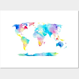 Watercolor World Map Posters and Art